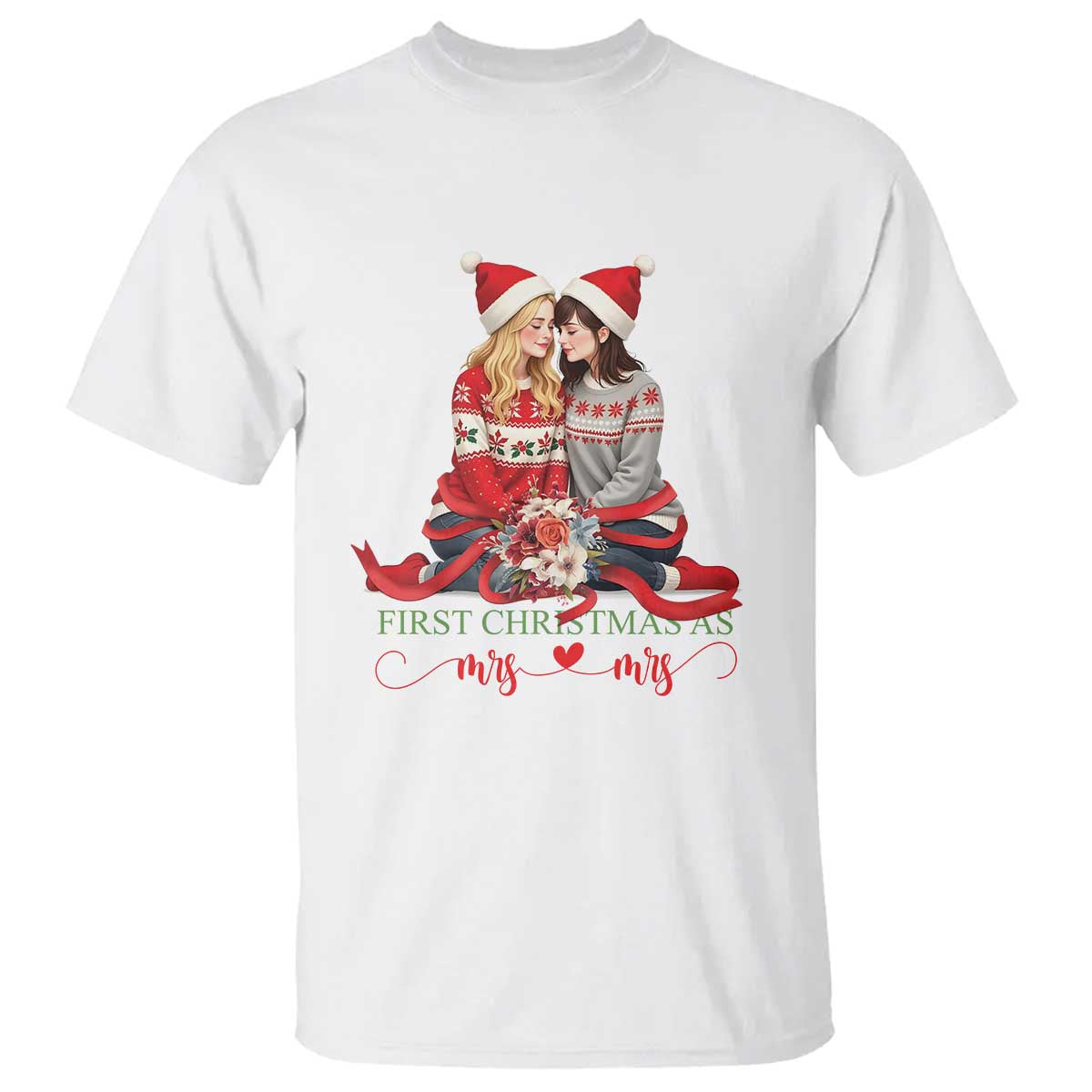 Our First Christmas As Mrs Mrs T Shirt LGBT Les Couple Xmas - Wonder Print Shop