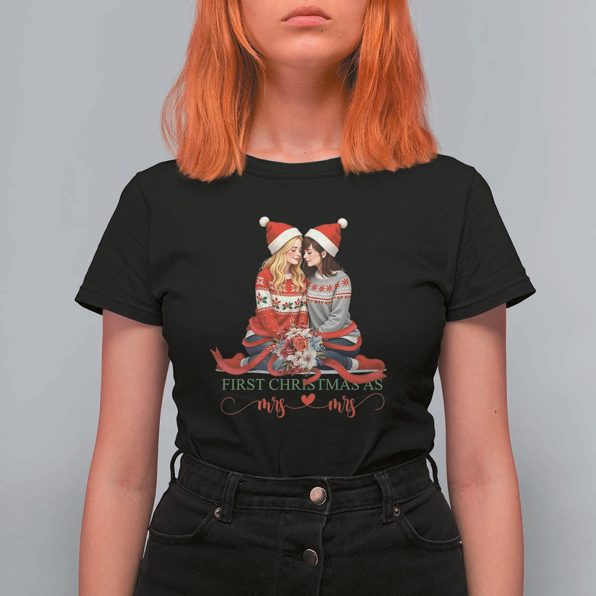 Our First Christmas As Mrs Mrs T Shirt For Women LGBT Les Couple Xmas - Wonder Print Shop