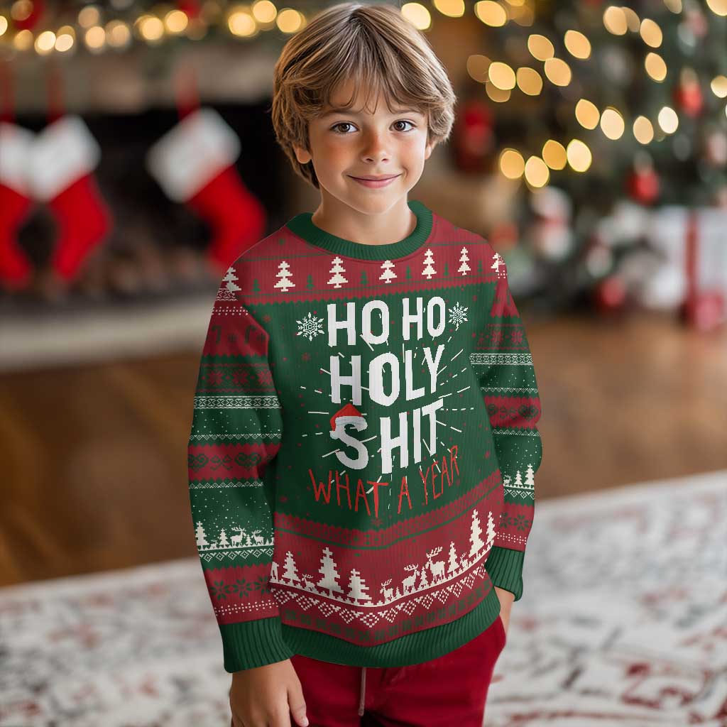 Funny Xmas Ugly Christmas Sweater Ho Ho Holy Shit What A Year - Wonder Print Shop