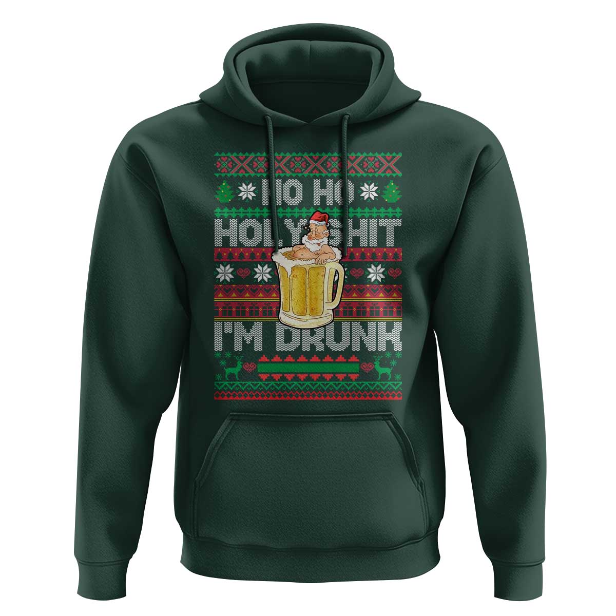 Funny Christmas Hoodie Ho Ho Holy Shit I'm Drunk Santa Drinking Beer