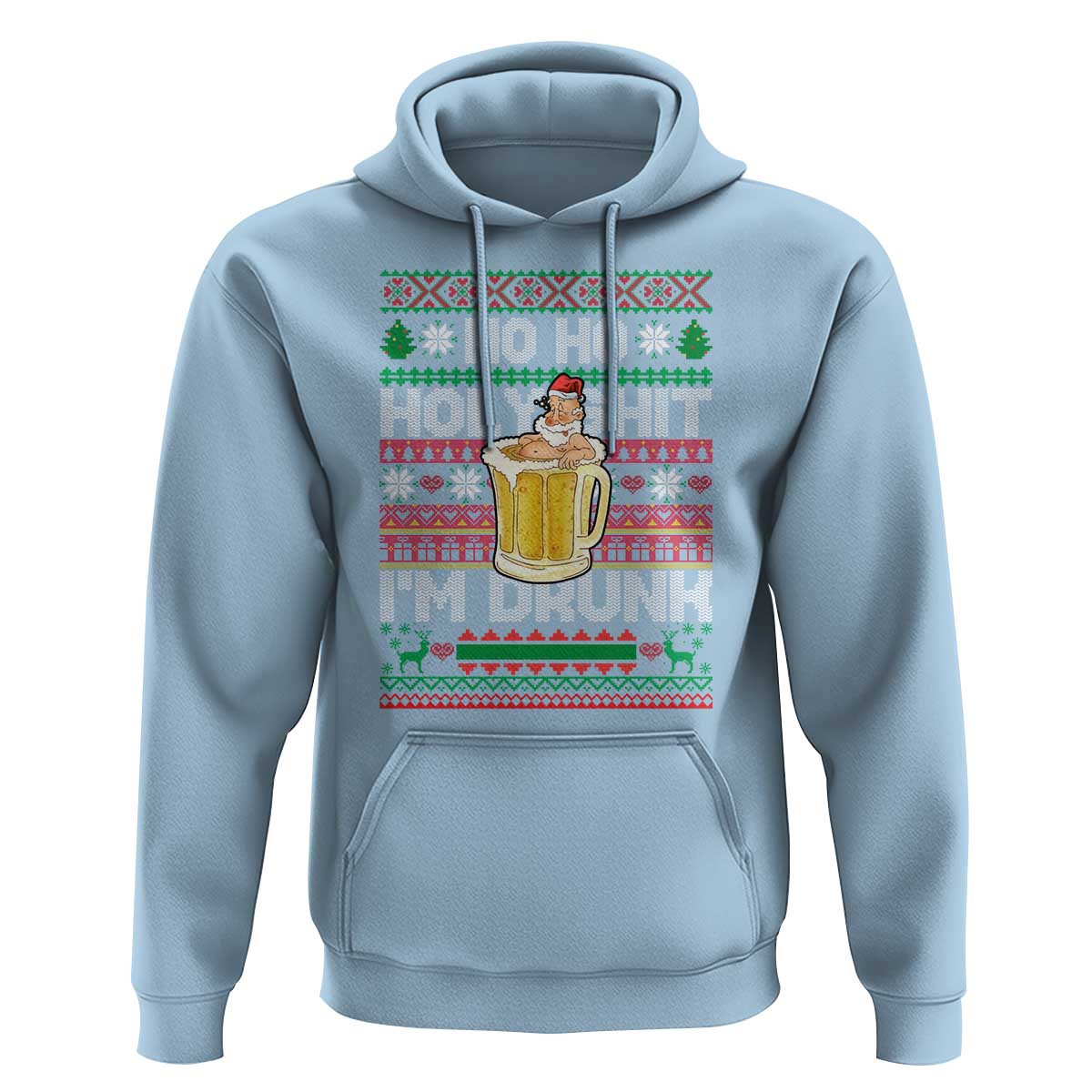 Funny Christmas Hoodie Ho Ho Holy Shit I'm Drunk Santa Drinking Beer