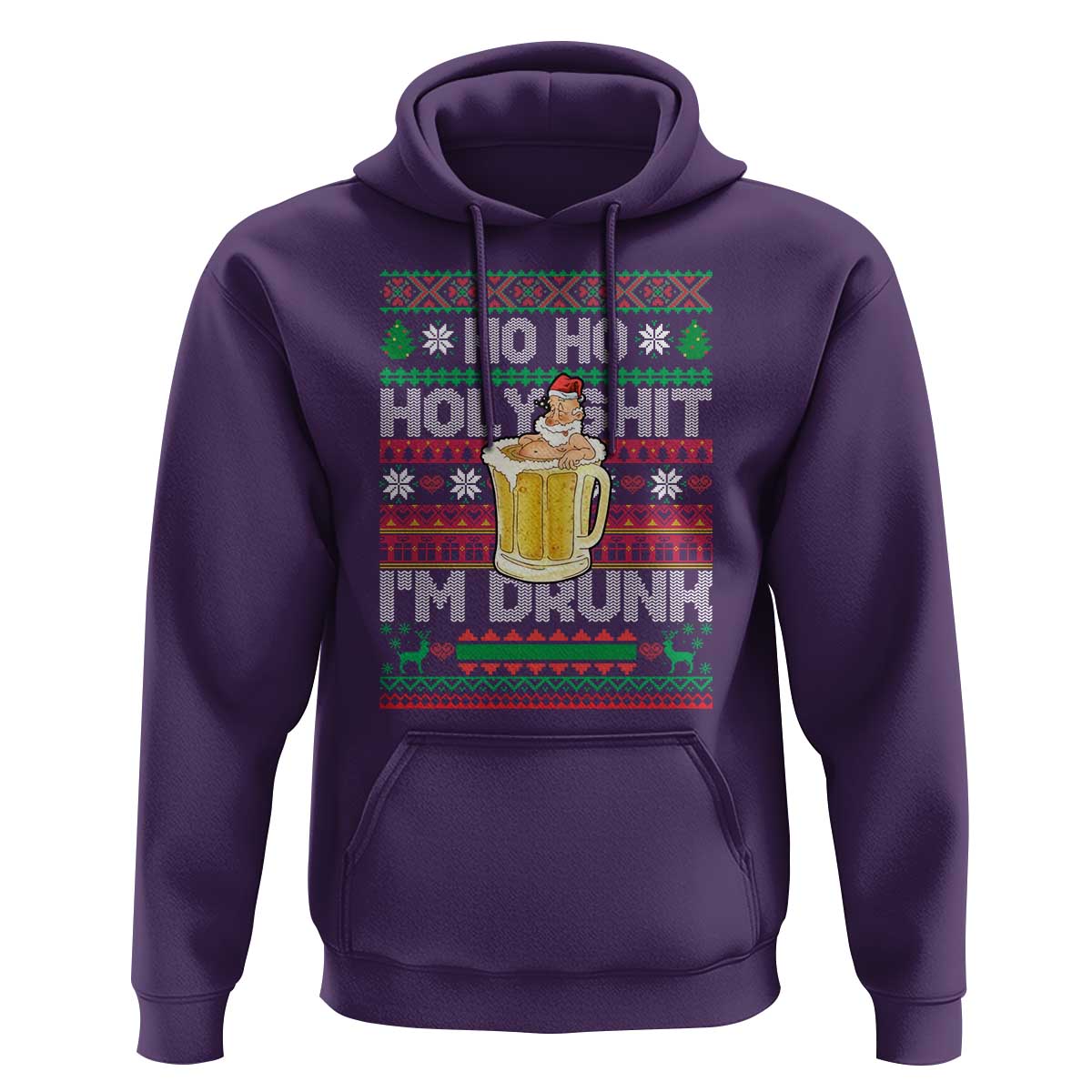 Funny Christmas Hoodie Ho Ho Holy Shit I'm Drunk Santa Drinking Beer
