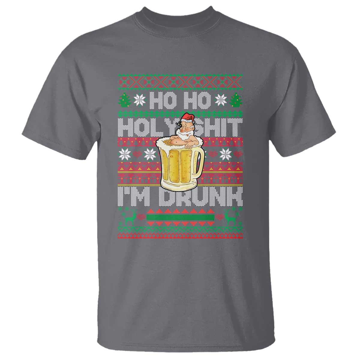 Funny Christmas T Shirt Ho Ho Holy Shit I'm Drunk Santa Drinking Beer - Wonder Print Shop