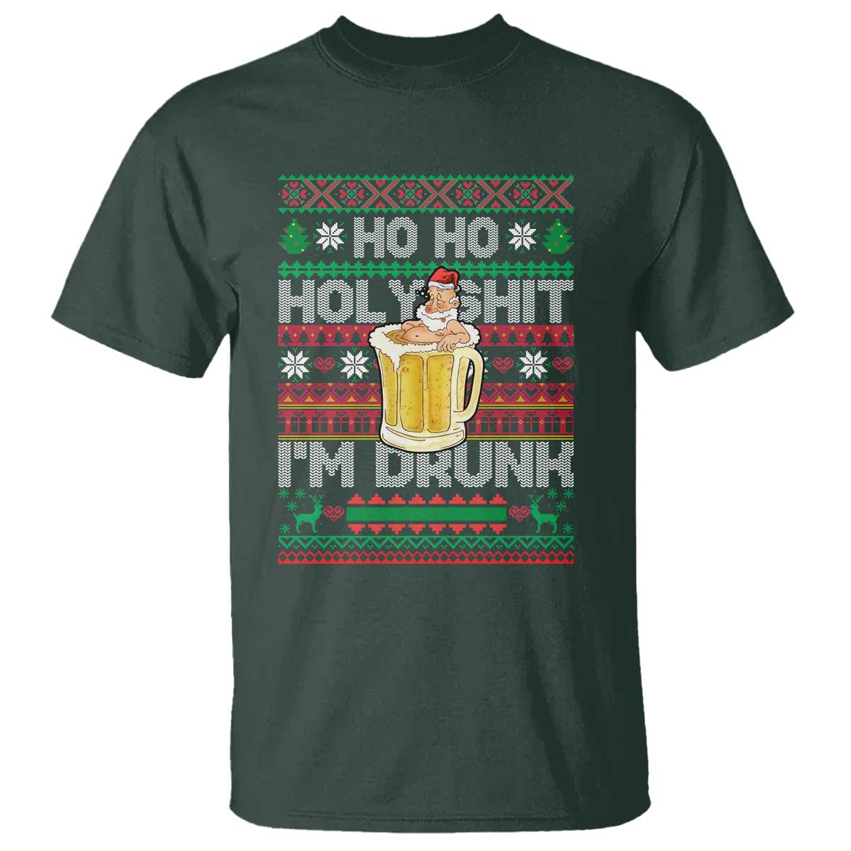 Funny Christmas T Shirt Ho Ho Holy Shit I'm Drunk Santa Drinking Beer - Wonder Print Shop