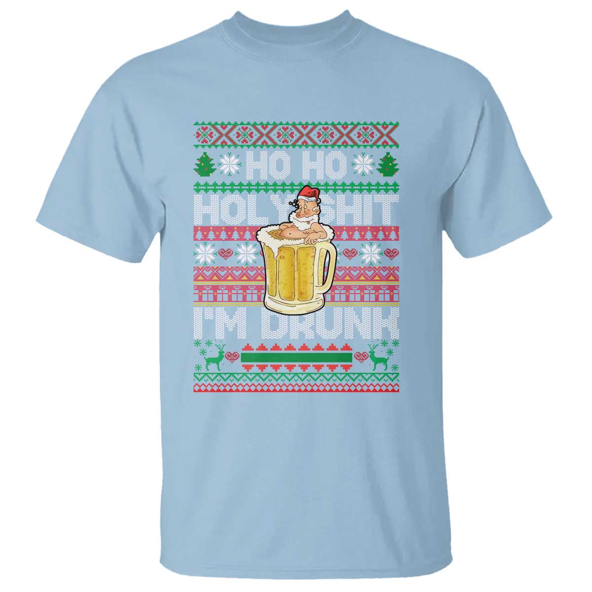 Funny Christmas T Shirt Ho Ho Holy Shit I'm Drunk Santa Drinking Beer - Wonder Print Shop