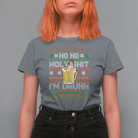 Funny Christmas T Shirt For Women Ho Ho Holy Shit I'm Drunk Santa Drinking Beer - Wonder Print Shop