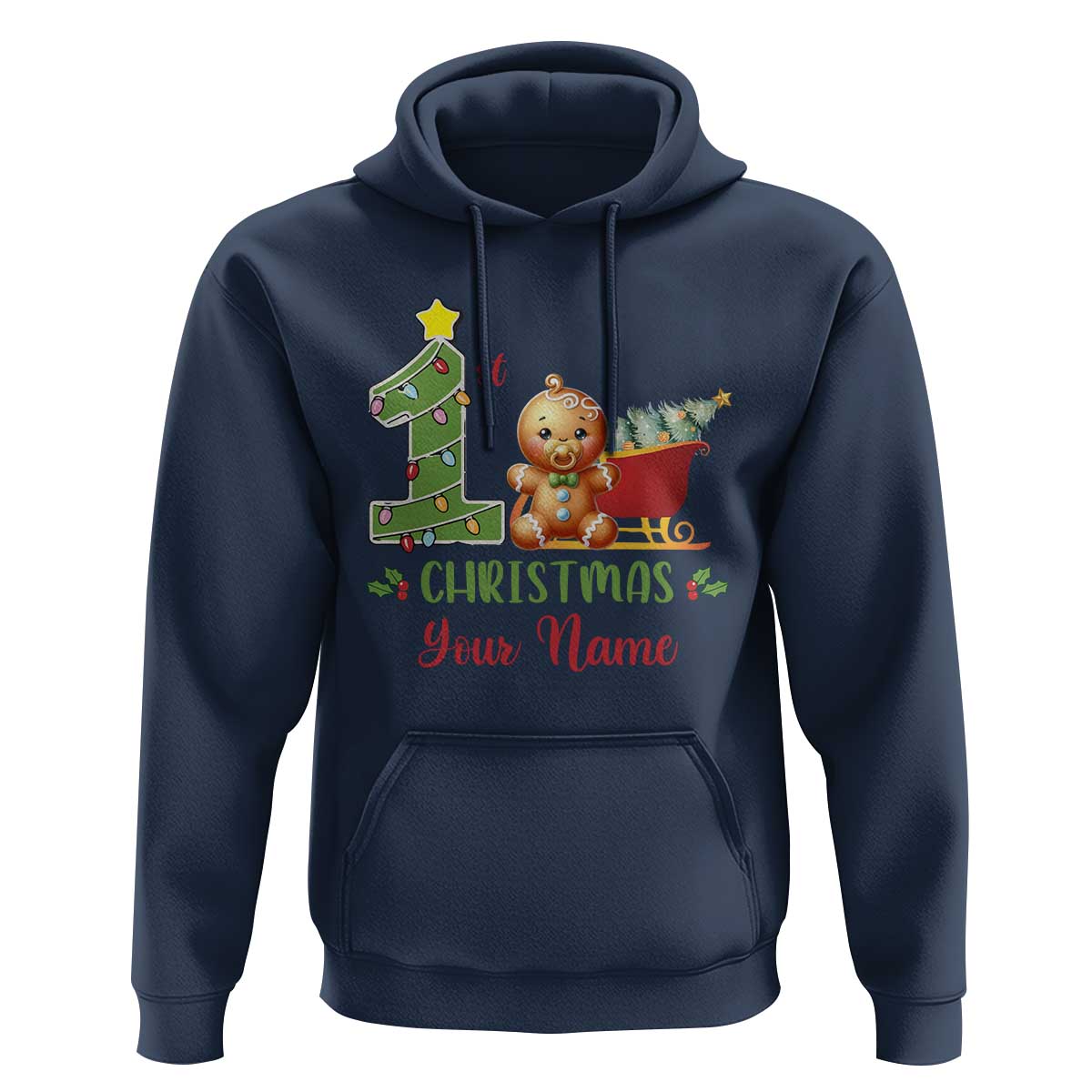 Personalized First Christmas Hoodie Custom Name Baby Gingerbread My 1st Xmas
