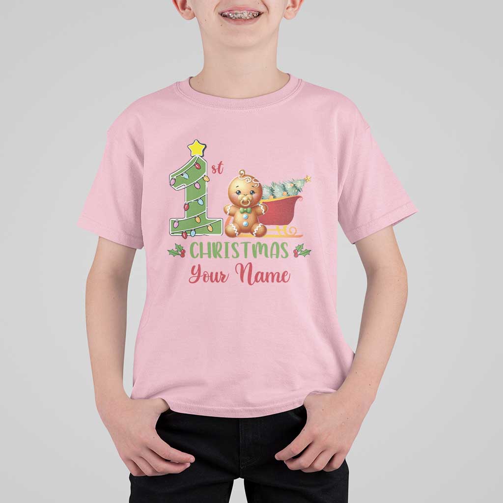 Personalized First Christmas T Shirt For Kid Custom Name Baby Gingerbread My 1st Xmas - Wonder Print Shop
