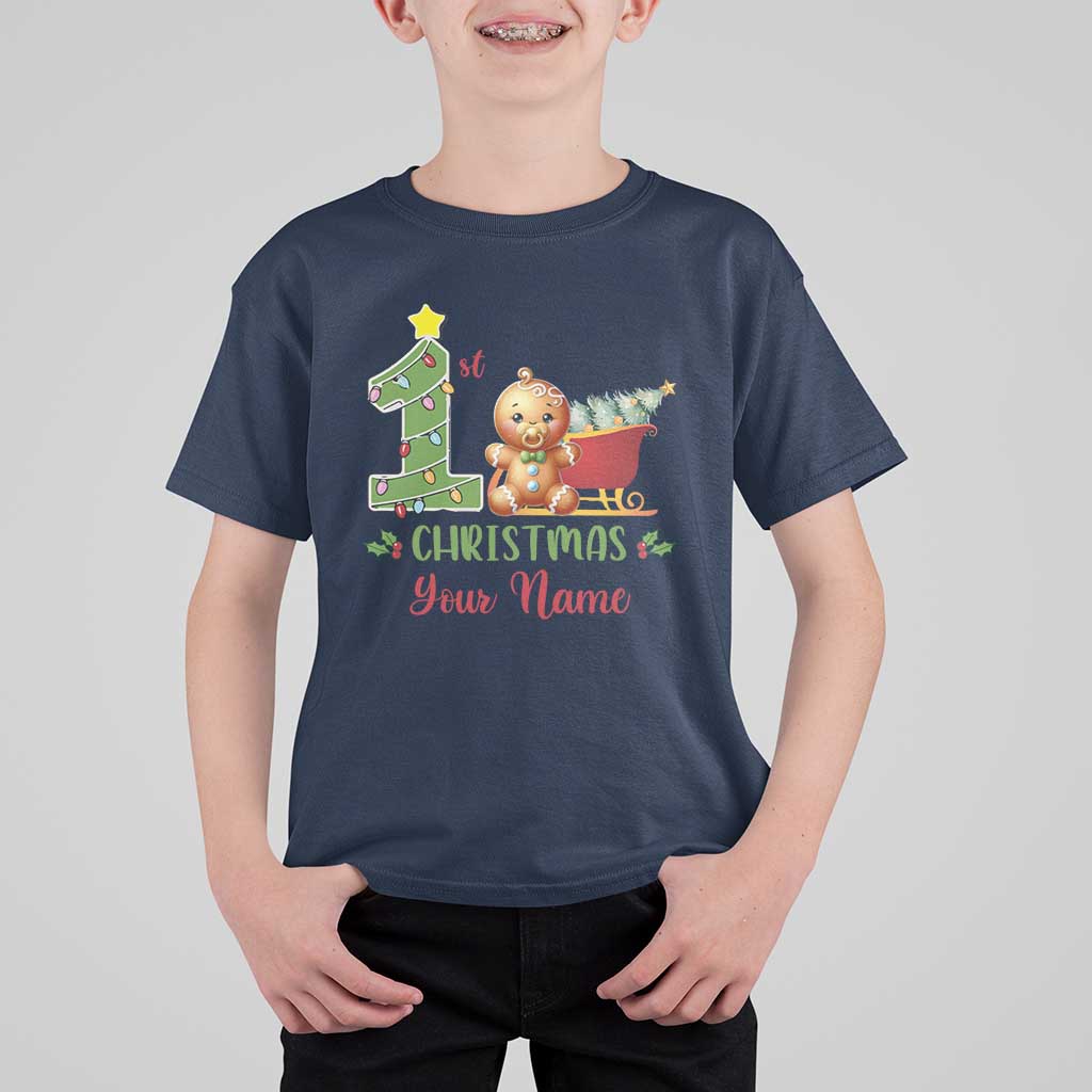 Personalized First Christmas T Shirt For Kid Custom Name Baby Gingerbread My 1st Xmas - Wonder Print Shop