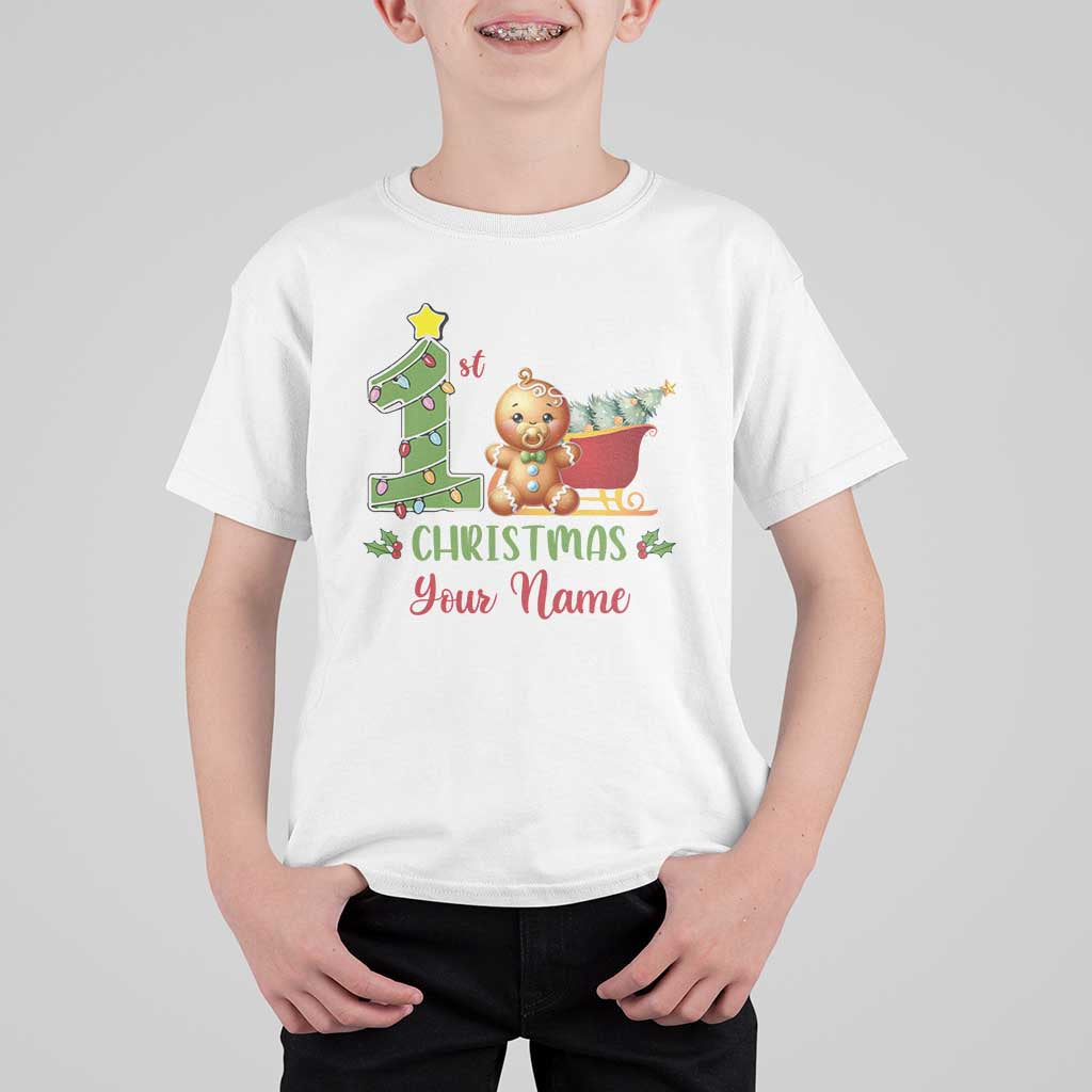 Personalized First Christmas T Shirt For Kid Custom Name Baby Gingerbread My 1st Xmas - Wonder Print Shop