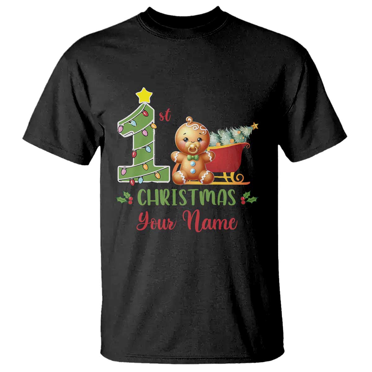 Personalized First Christmas T Shirt Custom Name Baby Gingerbread My 1st Xmas - Wonder Print Shop