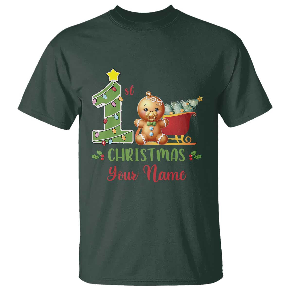 Personalized First Christmas T Shirt Custom Name Baby Gingerbread My 1st Xmas - Wonder Print Shop