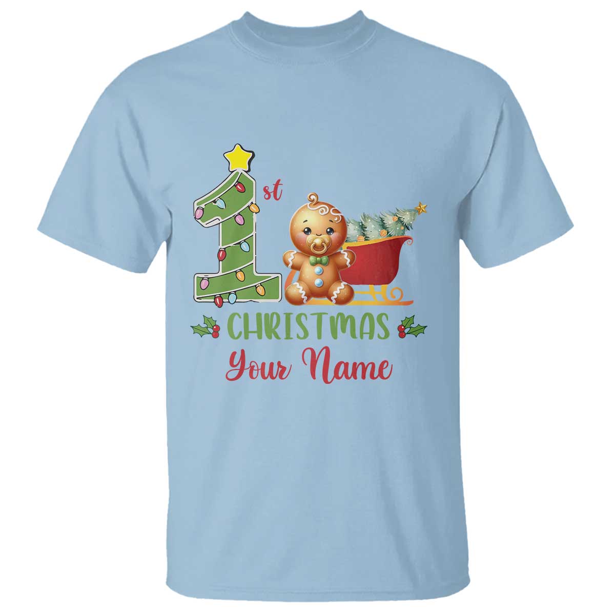 Personalized First Christmas T Shirt Custom Name Baby Gingerbread My 1st Xmas - Wonder Print Shop