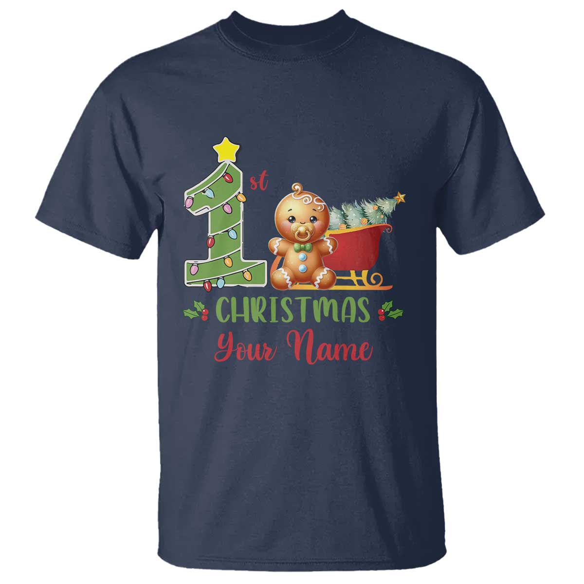 Personalized First Christmas T Shirt Custom Name Baby Gingerbread My 1st Xmas - Wonder Print Shop