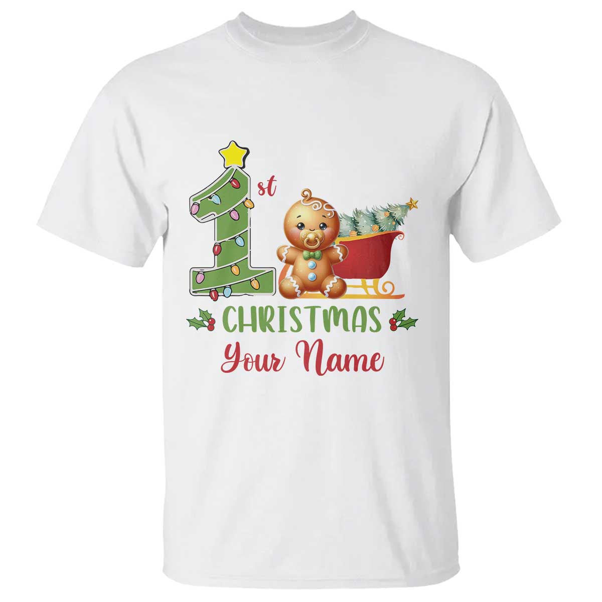 Personalized First Christmas T Shirt Custom Name Baby Gingerbread My 1st Xmas - Wonder Print Shop