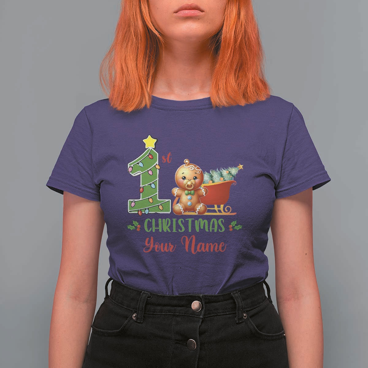 Personalized First Christmas T Shirt For Women Custom Name Baby Gingerbread My 1st Xmas - Wonder Print Shop