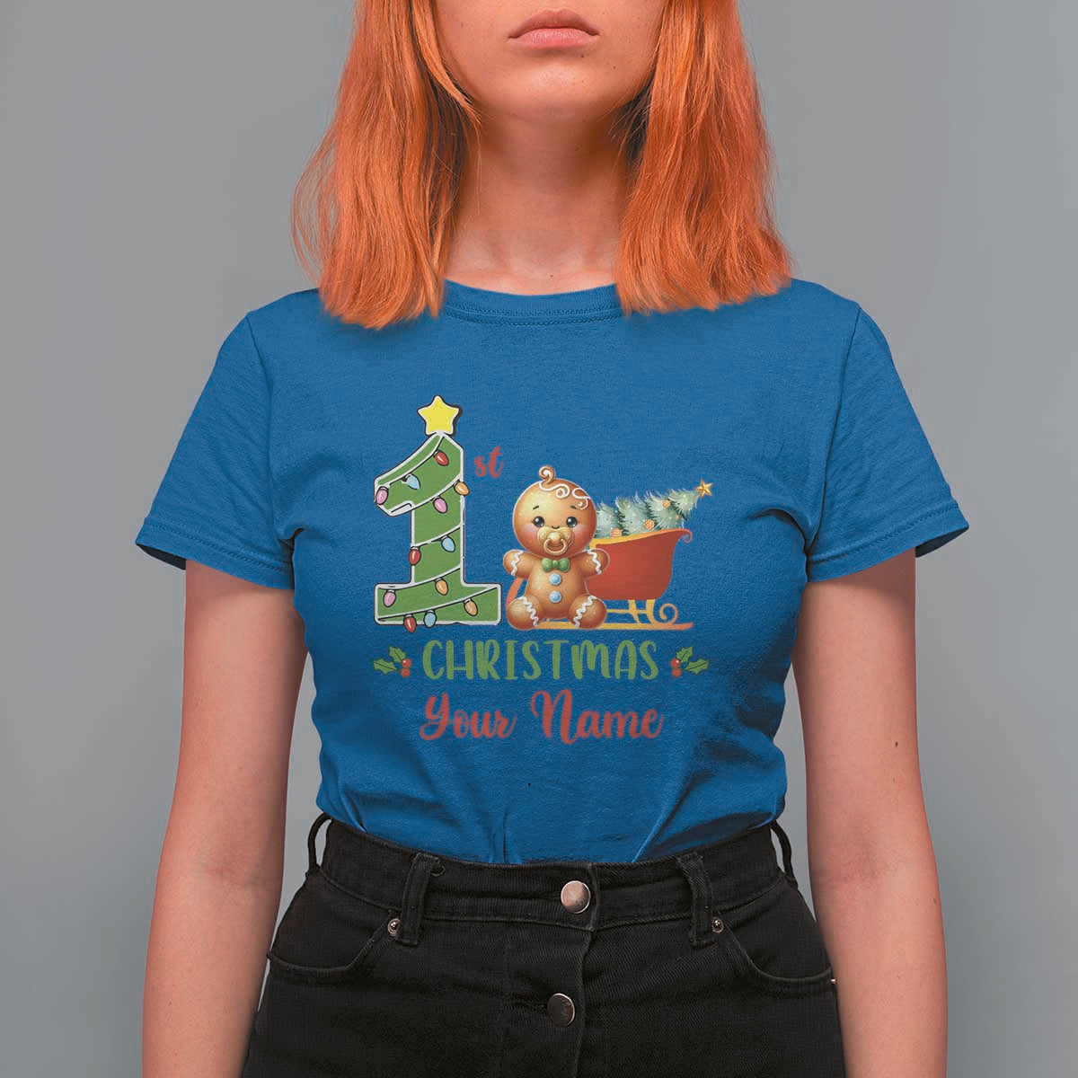 Personalized First Christmas T Shirt For Women Custom Name Baby Gingerbread My 1st Xmas - Wonder Print Shop