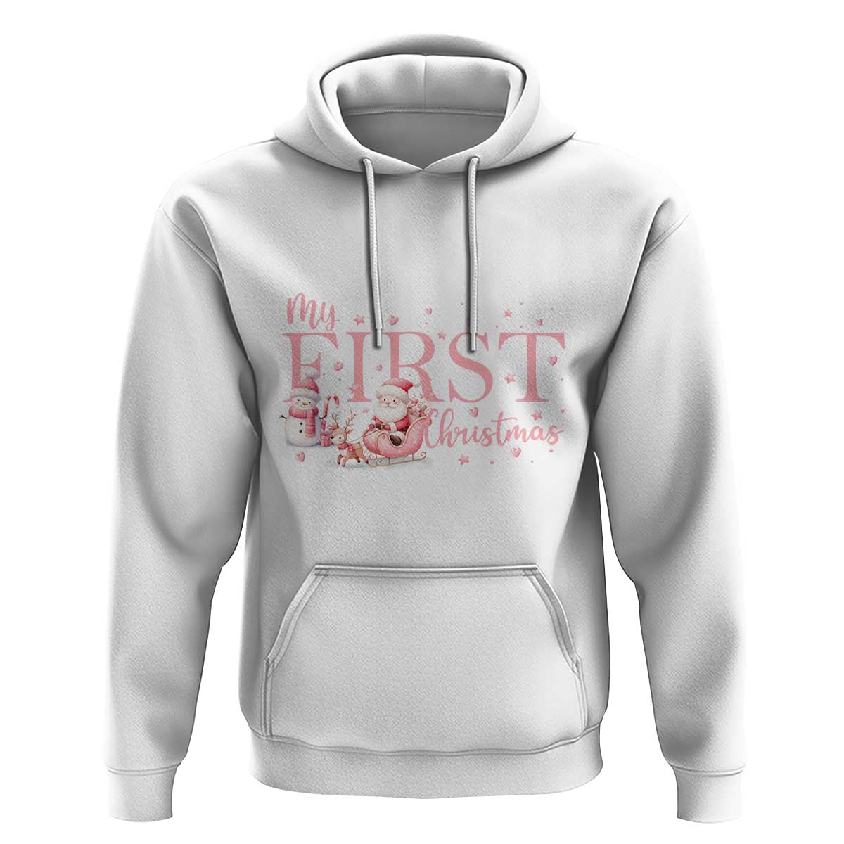 Cute First Christmas Hoodie Pink Santa Snowman