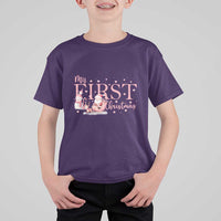 Cute First Christmas T Shirt For Kid Pink Santa Snowman - Wonder Print Shop