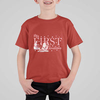 Cute First Christmas T Shirt For Kid Pink Santa Snowman - Wonder Print Shop