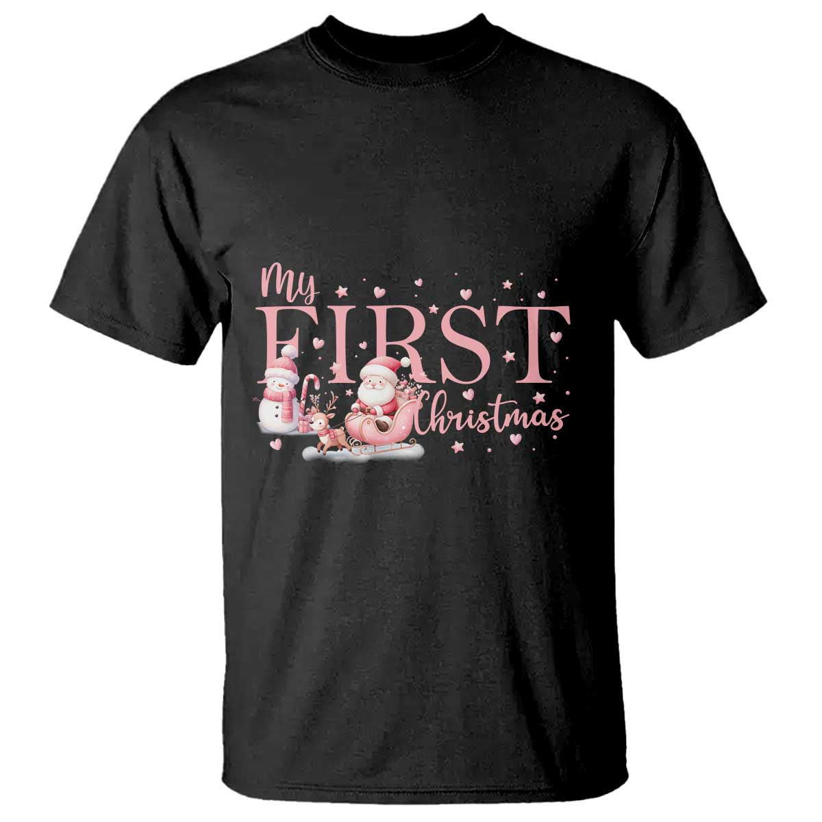 Cute First Christmas T Shirt Pink Santa Snowman - Wonder Print Shop