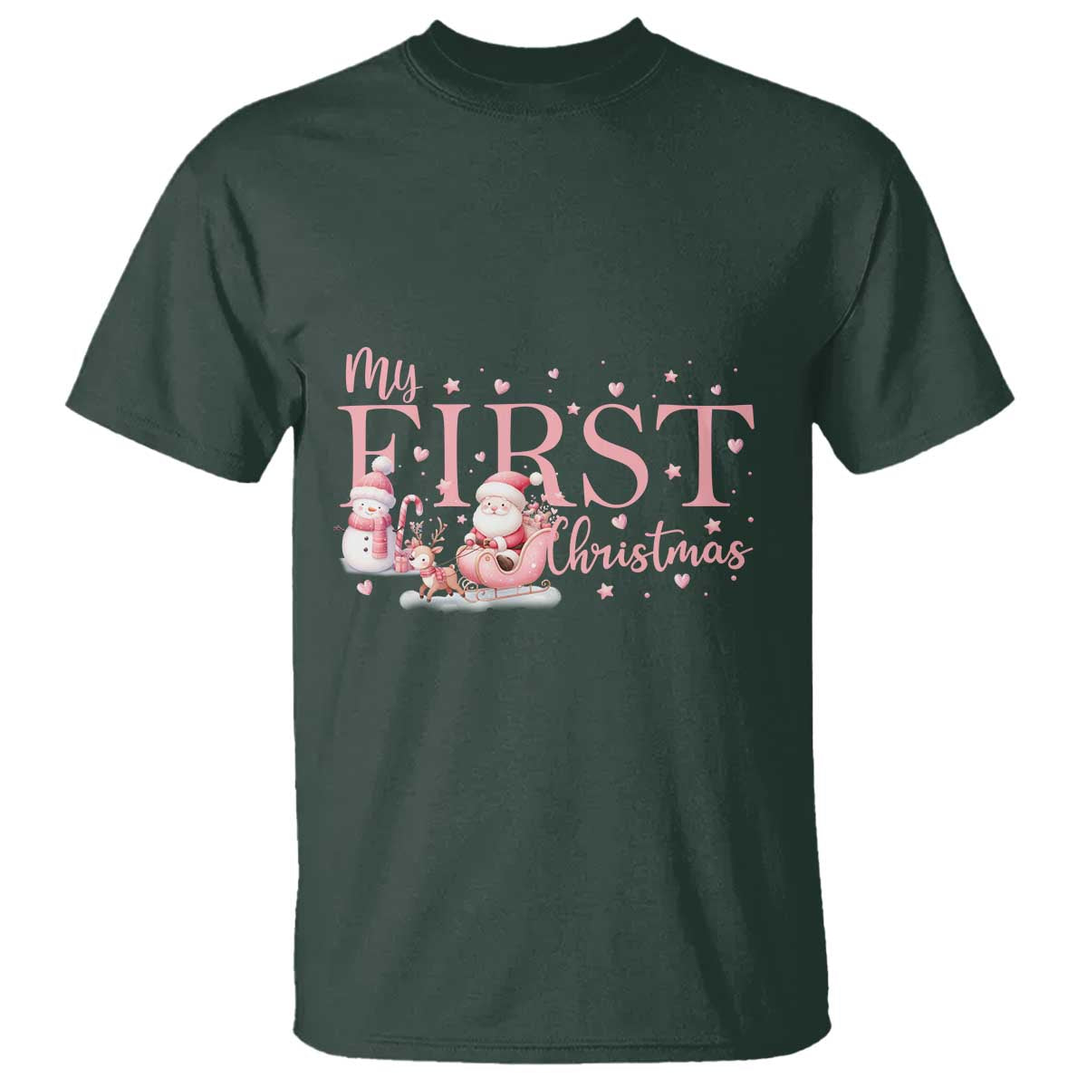 Cute First Christmas T Shirt Pink Santa Snowman - Wonder Print Shop