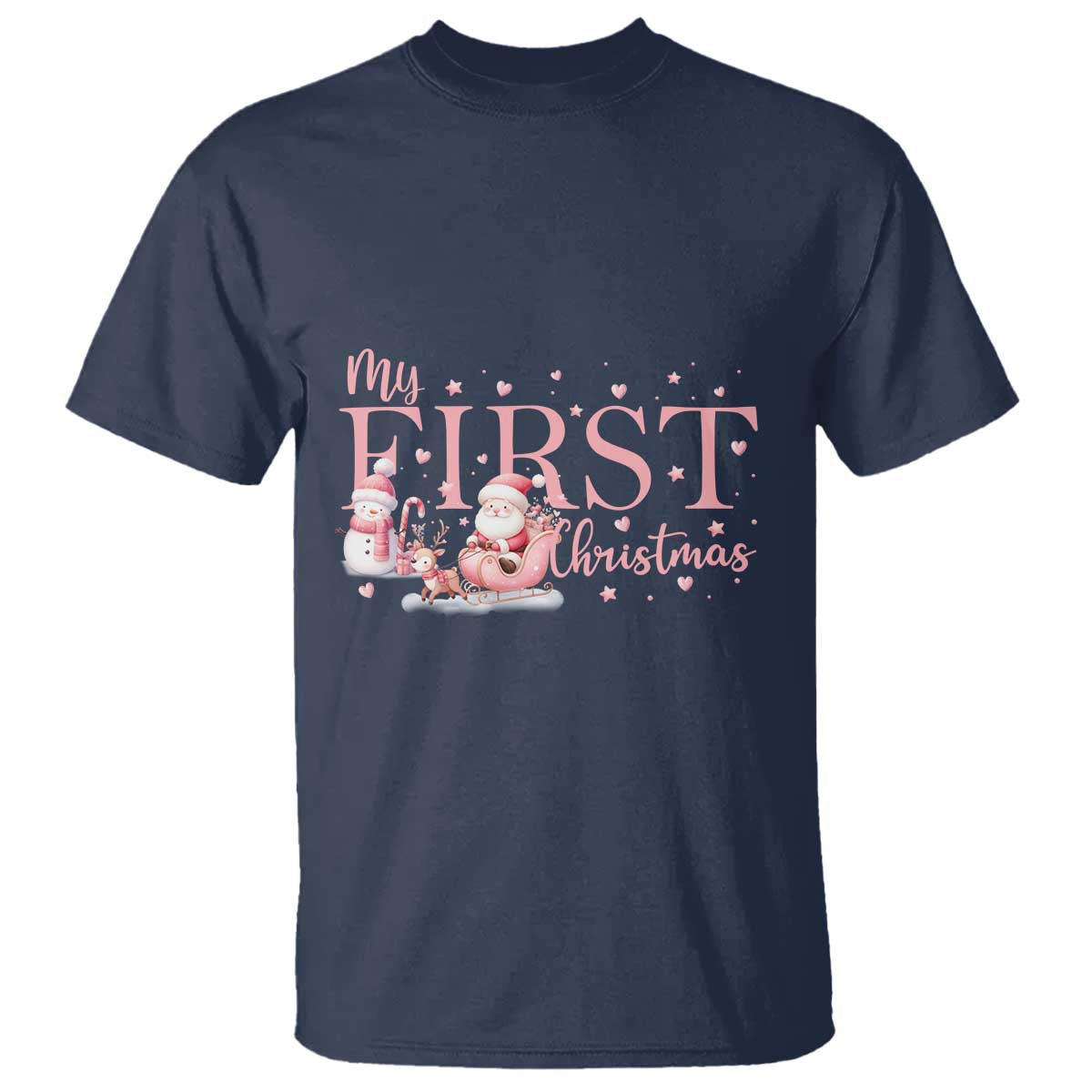 Cute First Christmas T Shirt Pink Santa Snowman - Wonder Print Shop