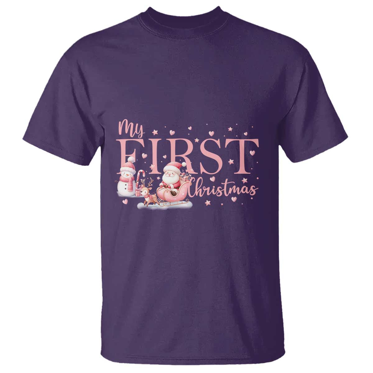 Cute First Christmas T Shirt Pink Santa Snowman - Wonder Print Shop