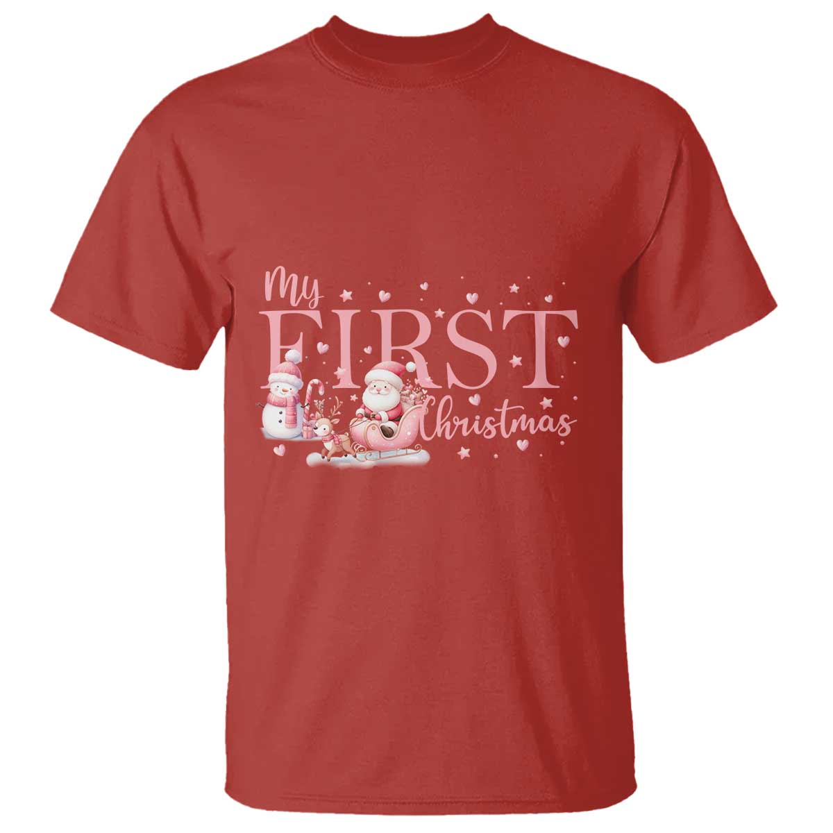 Cute First Christmas T Shirt Pink Santa Snowman - Wonder Print Shop
