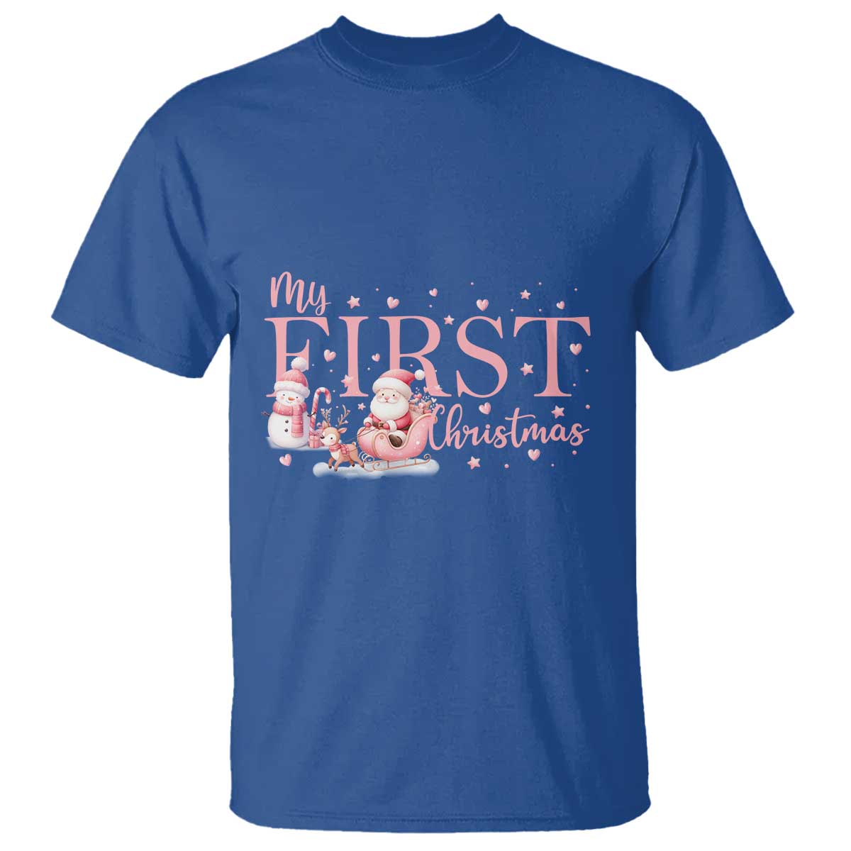 Cute First Christmas T Shirt Pink Santa Snowman - Wonder Print Shop