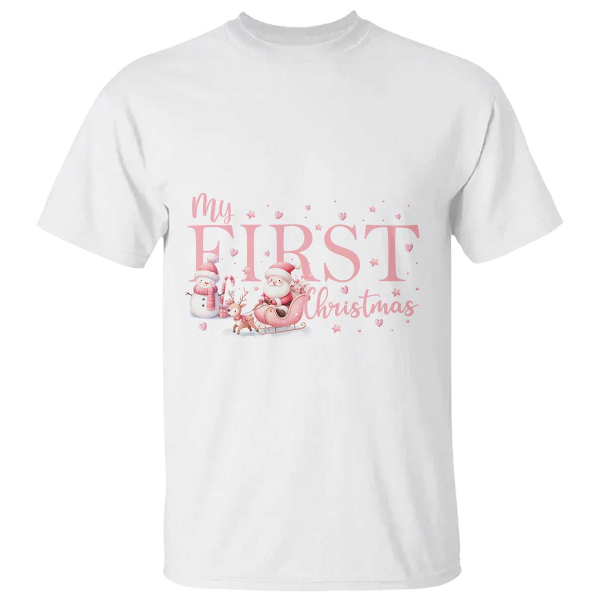Cute First Christmas T Shirt Pink Santa Snowman - Wonder Print Shop