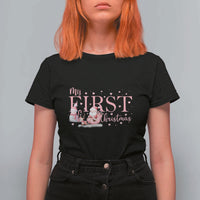 Cute First Christmas T Shirt For Women Pink Santa Snowman - Wonder Print Shop