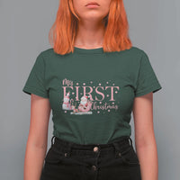 Cute First Christmas T Shirt For Women Pink Santa Snowman - Wonder Print Shop