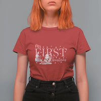 Cute First Christmas T Shirt For Women Pink Santa Snowman - Wonder Print Shop