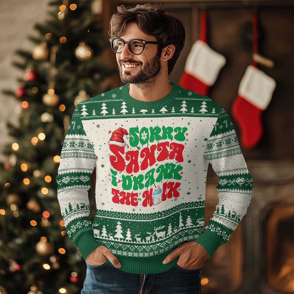 Funny First Xmas Ugly Christmas Sweater Sorry Santa I Drank The Milk - Wonder Print Shop
