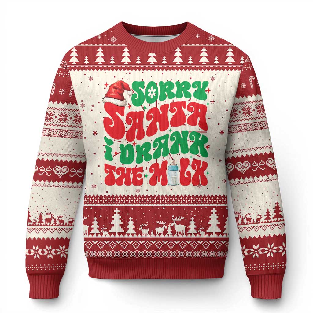 Funny First Xmas Ugly Christmas Sweater Sorry Santa I Drank The Milk - Wonder Print Shop