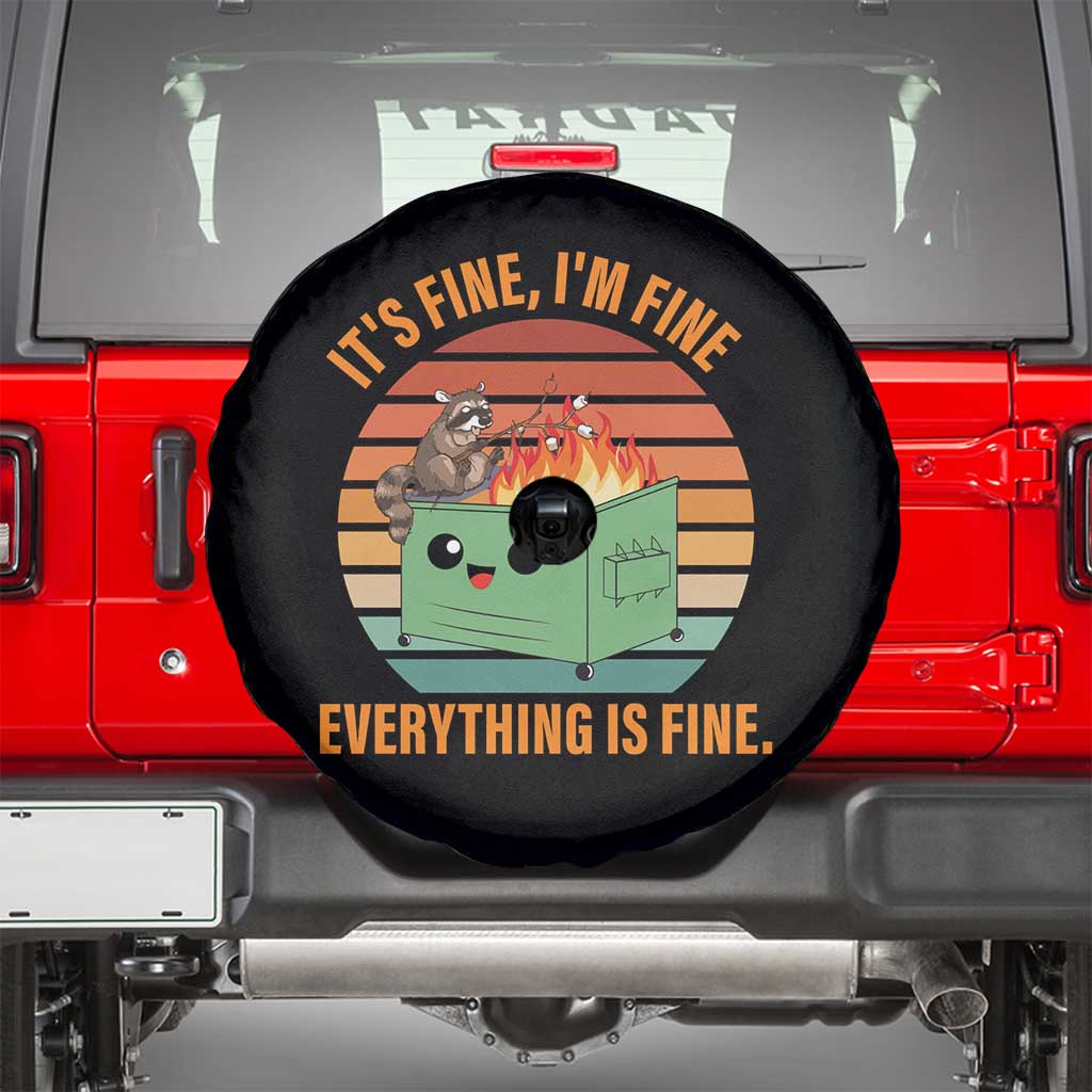 Funny Dumpster Fire Spare Tire Cover It's Fine I'm Fine Everything's Fine Raccoon