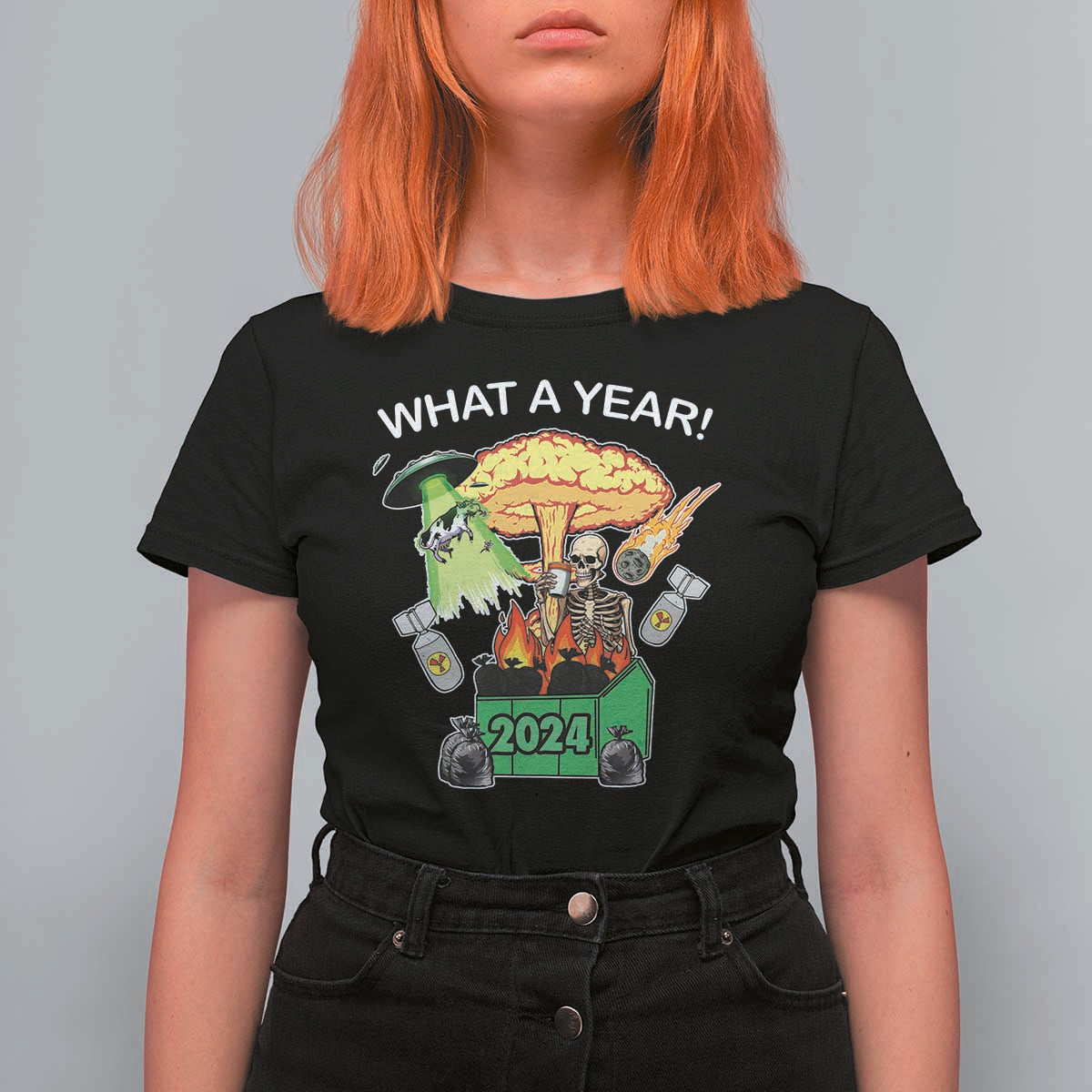 Funny Christmas What A Year Dumpster Fire T Shirt For Women - Wonder Print Shop