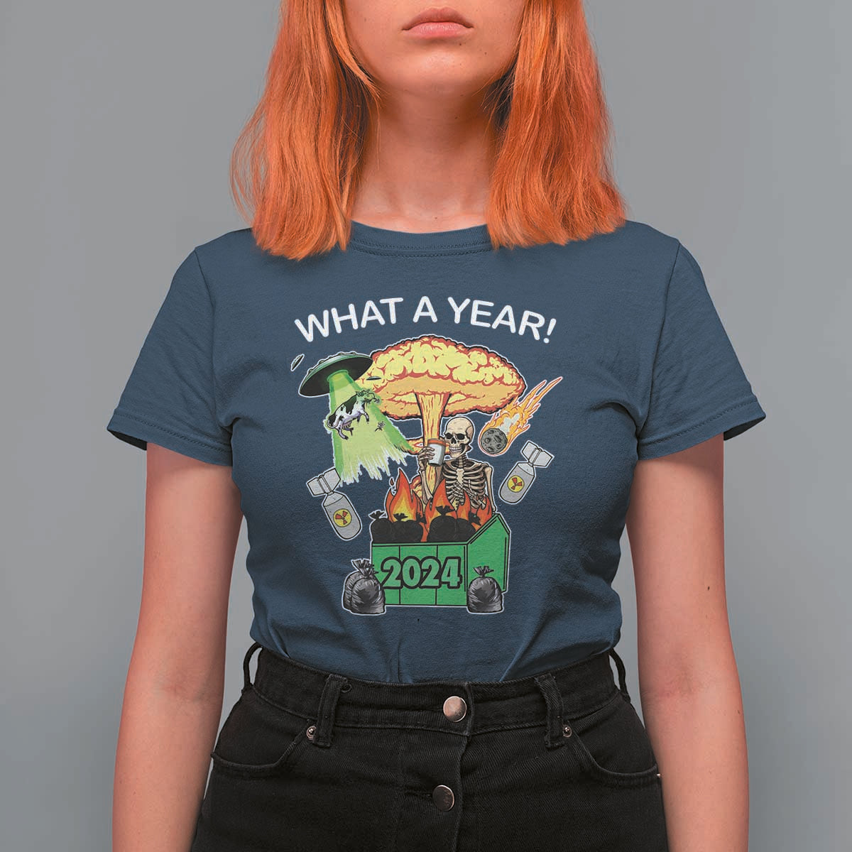 Funny Christmas What A Year Dumpster Fire T Shirt For Women - Wonder Print Shop