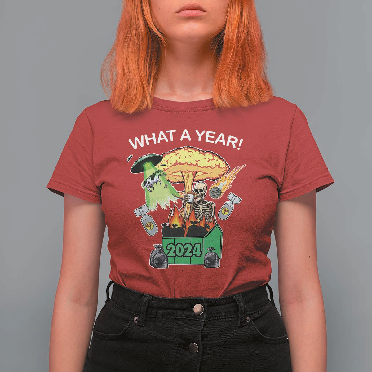 Funny Christmas What A Year Dumpster Fire T Shirt For Women - Wonder Print Shop