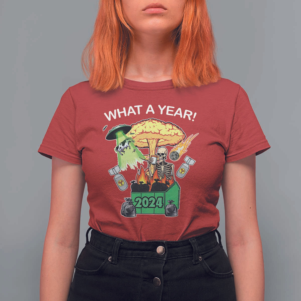Funny Christmas What A Year Dumpster Fire T Shirt For Women - Wonder Print Shop