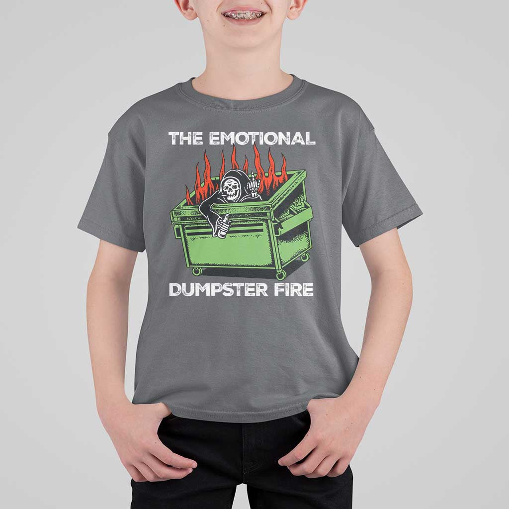 Funny Emotional Dumpster Fire Skeleton T Shirt For Kid - Wonder Print Shop