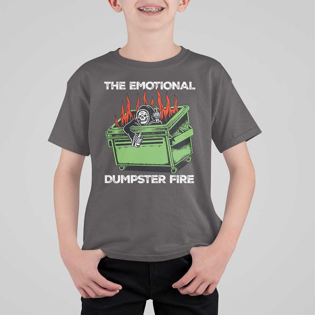Funny Emotional Dumpster Fire Skeleton T Shirt For Kid - Wonder Print Shop