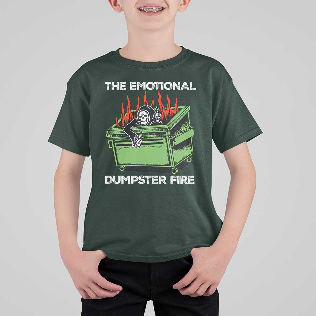 Funny Emotional Dumpster Fire Skeleton T Shirt For Kid - Wonder Print Shop