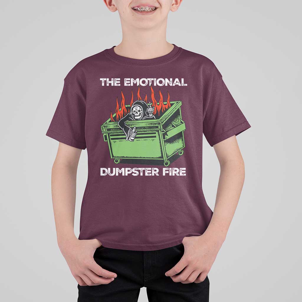 Funny Emotional Dumpster Fire Skeleton T Shirt For Kid - Wonder Print Shop