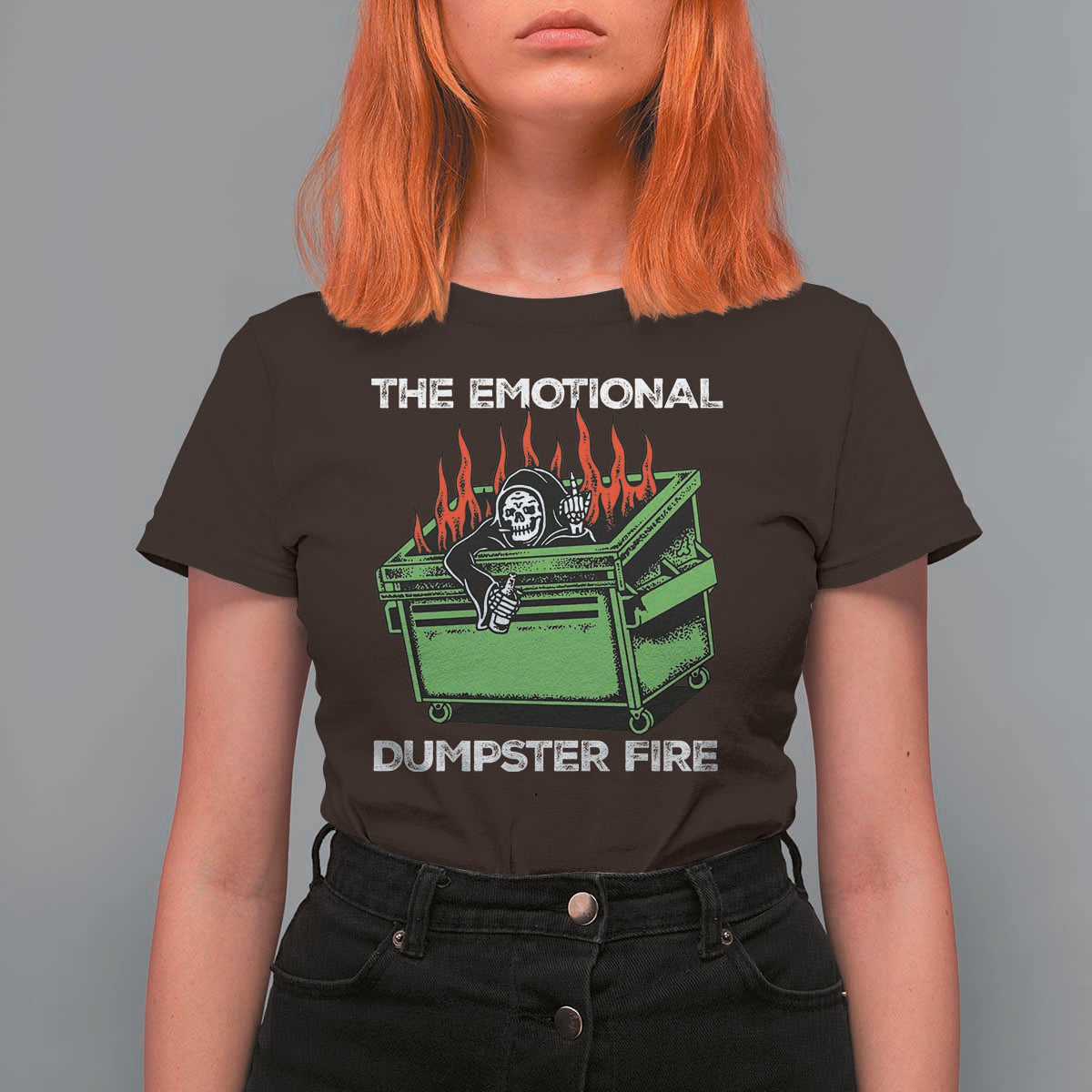 Funny Emotional Dumpster Fire Skeleton T Shirt For Women - Wonder Print Shop