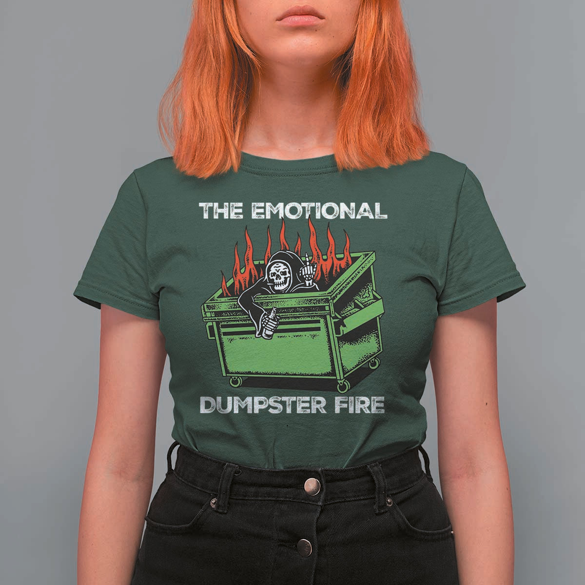 Funny Emotional Dumpster Fire Skeleton T Shirt For Women - Wonder Print Shop