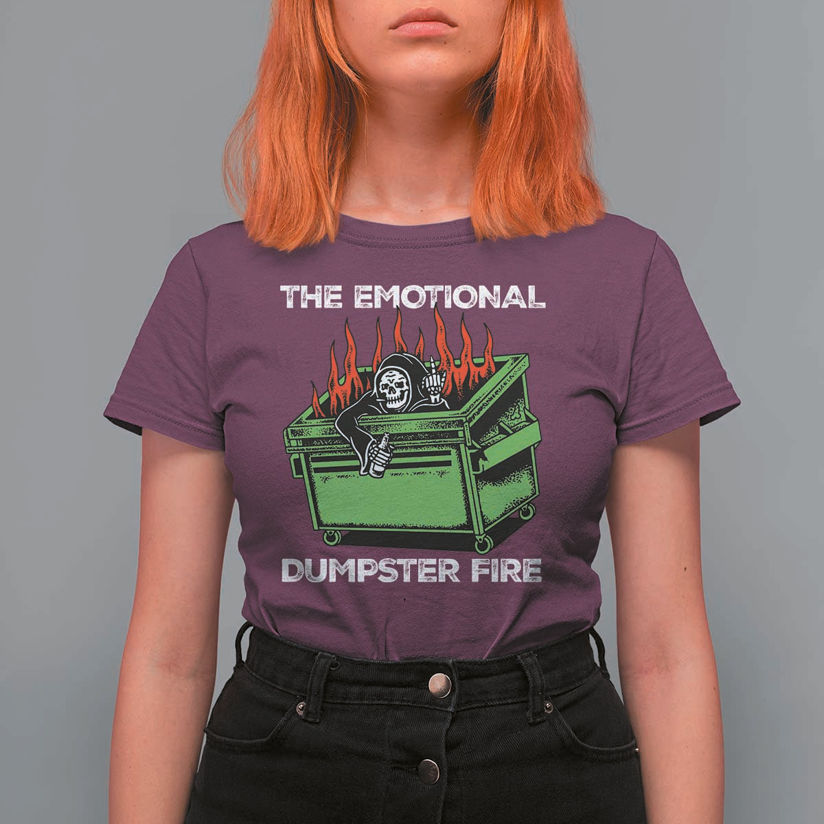 Funny Emotional Dumpster Fire Skeleton T Shirt For Women - Wonder Print Shop