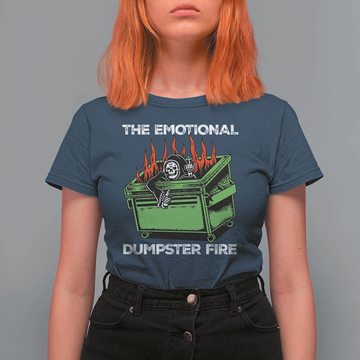 Funny Emotional Dumpster Fire Skeleton T Shirt For Women - Wonder Print Shop