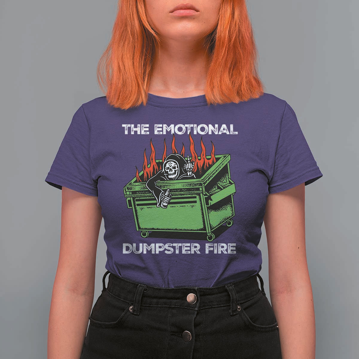 Funny Emotional Dumpster Fire Skeleton T Shirt For Women - Wonder Print Shop